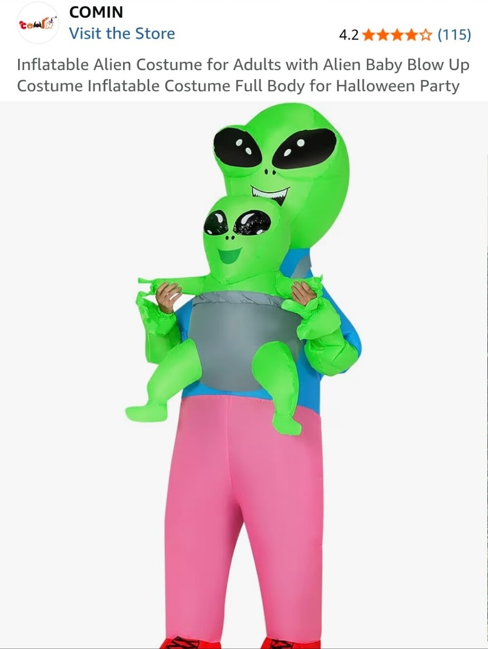Green Alien Carrying Baby Inflatable Adult Costume - Unbranded